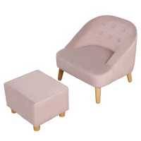 Qaba Kids Sofa Set, Toddler Chair, Sofa & Ottoman for Bedroom, Playroom, Children's Couch for 3-5 Years, Pink(m-9)
