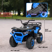 Qaba Kids ATV, 12V Battery Powered Electric Ride on Toy w/ Spring Suspension, Storage Basket, High & Low Speed, Blue(m-3)