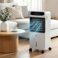 HOMCOM 3-In-1 Ice Cooling Fan, Mobile Evaporative Air Cooler with Remote, Timer, Oscillating for Home Office, Bedroom, Gray(m-10)