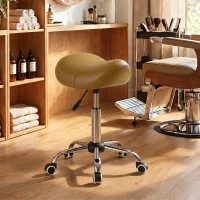 HOMCOM Adjustable PU Leather Saddle Chair with 360° Swivel, Healthy Posture, Saddle Chair for Massage Home Office, Light Brown(m-1)