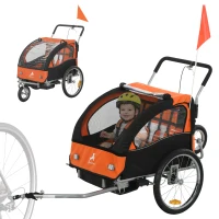Aosom 2-Seat Elite 360 Swivel Bike Trailer for Kids Bicycle Cargo Trailer with Water-Resistant Windows, Black and Orange(m-11)