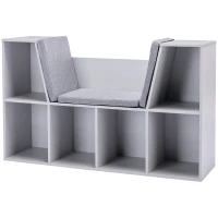 HOMCOM 6-Cubby Kids Bookcase with Reading Nook and Cushion, Multi-Purpose Storage Organizer for Bedroom, Living Room, Grey(m-11)