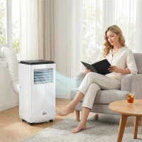 HOMCOM 10,000 BTU Moible Air Conditioner 440 Sq. Ft., Dehumidifier Fan Auto Sleep with 24H Timer On/Off, Window Kit, White(m-8)