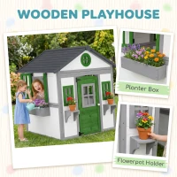 Outsunny Wooden Playhouse for Kids Outdoor with Doors, Windows, Planter Pots and Boxes for Toddlers 3-8 Years, White(m-5)