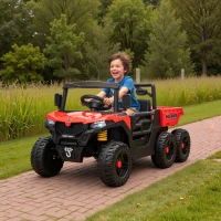 Qaba 24V 4WD Kids Ride On Truck with 6 Wheels Electric Ride On Car with Remote, Dump Bed for 3-6 Years, Red(m-8)