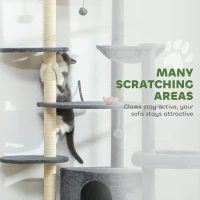 PawHut 79" Extra Tall Cat Tree with Scratching Posts, Perches, Caves, Hammock, Pompoms, for 2-3 Indoor Cats, Dark Grey(m-7)
