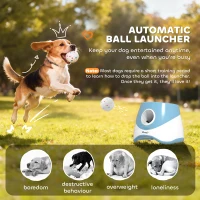 PawHut Automatic Dog Ball Launcher with 5 ETPU Balls 2.3", 3 Distance Settings 20ft, 33ft, 46ft, Blue(m-4)