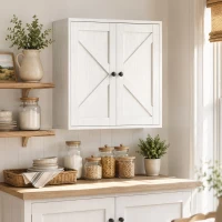 HOMCOM Bathroom Wall Cabinet, Farmhouse Bathroom Cabinet Wall Mount with 2 Shelves, White Wood Grain(m-8)