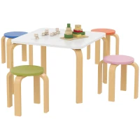 Qaba Kids Table and Chair Set, 5-Piece Children Furniture Set, Kids Table and 4 Chair Set for Daycare, Classroom, Playroom(m-9)