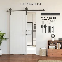 HOMCOM 32inx84in Barn Door with 6FT Sliding Door Hardware Kit, Handle, Upgraded Rollers and Floor Guide, Waterproof, White(m-7)