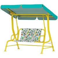 Qaba Kids Porch Swing, 2-Seater Patio Swing Bench with Safety Belts, Adjustable Canopy for Backyard, Garden, Green(m-2)