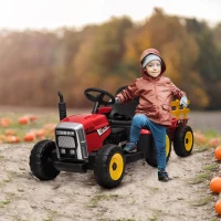 Aosom 12V Kids Ride on Tractor with Trailer, Remote Control, Music Start up Sound and Horn, USB, LED Lights, Red(m-1)