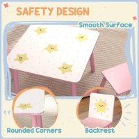 Qaba 3-Piece Kids Table and Chair Set with Star Pattern for Boys and Girls Aged 3-8, Bedroom, Nursery, Playroom, Pink(m-6)
