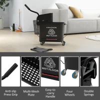 HOMCOM Compact Mop Bucket with Wringer, Mop Bucket on Wheels, 21 Quart, Separate Dirty and Clean Water, Black(m-8)