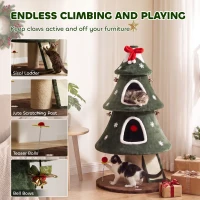 PawHut 52" Christmas Cat Tree, 2-Tier Cat Tower with Dual Condos, Scratching Posts, Sisal Ladder, Anti-Tip Rope(m-7)