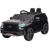 Aosom Licensed Chevrolet Tahoe Kids Ride on Car, 12V 7AH Toddler Electric Car with Parent Remote Control, 3 Speeds, Spring Suspension, LED Light, Horn, Music, Black(m-11)