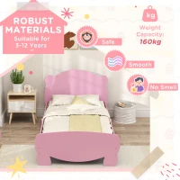 Qaba Twin Bed Frame with Bear Shaped Headboard & Footboard, Slats Support, No Box Spring Needed, for Boys, Girls, Pink(m-5)