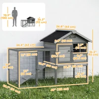 PawHut Rabbit Hutch Outdoor, 48"L Large Wooden Bunny Cage with Run, Grey(m-3)