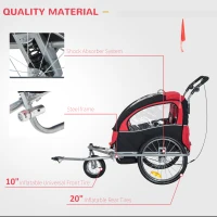 Aosom Elite 360 Swivel Bike Trailer for Kids Double Child Two-Wheel Bicycle Cargo Trailer With 2 Security Harnesses, Red(m-5)