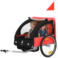 Aosom 2-Seat Child Bike Trailer for Kids with a Strong Steel Frame, 5-Point Safety Harnesses, & Comfortable Seat, Red(m-9)