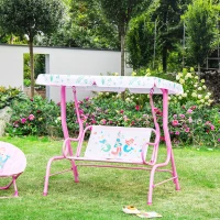 Outsunny 2-Seat Kids Porch Swing Chair, Children Outdoor Patio Furniture Lounge Chair for Garden, with Adjustable Canopy, Seat Belt, Mermaid Pattern, for 3-6 Years Old, Pink(m-8)