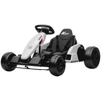 Qaba 24V Electric Go Kart with Dual 150W Motors, Adjustable Seat & 11.2MPH High Speed, Slow Start, 5-Point Harness, White(m-2)