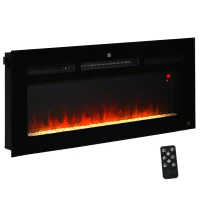 HOMCOM 40" 1500W Recessed and Wall Mounted Electric Fireplace Inserts with Remote, Adjustable Flame Color and Brightness, Cryolite-Effect Rocks, Black(m-1)