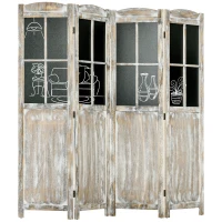HOMCOM 4 Panel Room Divider, 5.6' Tall Farmhouse Style Folding Indoor Portable Wood Privacy Screen with Black Boards, Hinged Freestanding Partition Wall Dividers for Home Office, Natural(m-1)