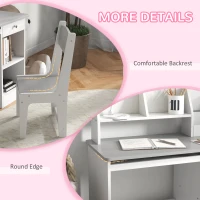 Qaba Kids Desk and Chair Set with Storage, Study Desk with Chair for Children 5-8 Years Old, Gray(m-7)