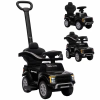 Qaba 3 In 1 Licensed Ford Kids Push Car with Push Handle, Horn, Sound, Secure Bar, Storage, for Toddlers 18-36 Months, Black(m-11)