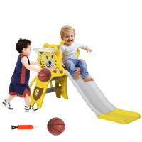 Qaba 3 in 1 Slide for Toddlers, Kids Slide Playset with Basketball Hoop, Climber, for 18-36 Months, Yellow(m-9)