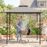 Outsunny 8' x 5' Grill Gazebo with Double Roof, Outdoor BBQ Canopy Gazebo with 2 Side Shelves for Patio Yard Garden Gray(m-8)