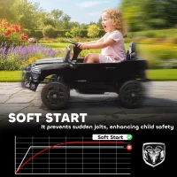 Qaba 12V Kids Ride on Car, Licensed Dodge RAM 3500 Ride on Toys with Dual Motors, Remote Control for Toddlers, Black(m-6)