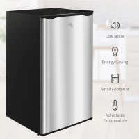 HOMCOM 3.2 Cu.Ft Mini Fridge with Freezer, Compact Refrigerator with Adjustable Thermostat, Shelf and Single Reversible Door for Bedroom, Dorm, Home Office, Energy Efficient, Silver(m-8)