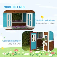 Outsunny Wooden Playhouse for Kids Outdoor with Door, Windows, Planter Pots and Boxes for Toddlers 3-8 Years, Dark Brown(m-7)
