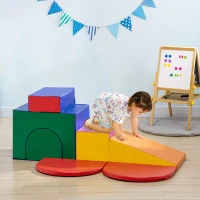 Qaba 7-piece Soft Play, Foam Climbing Blocks for Toddlers, Kids' Educational Climbing Crawling Toys, Kids Foam Play Set Stairs and Ramp, Multicolored(m-1)
