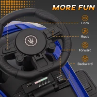 Qaba 6V Maserati GT2 Licensed Electric Car for Kids, Ride on Car with Under Seat Storage, LED Headlights Music, Blue(m-5)