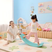 Qaba 32.3" Balance Board, Wobble Board Kids Curvy Rocker Board, Ended Preschool Learning Montessori Waldorf Toy, Ages for 3-6 Years Old, Blue(m-9)