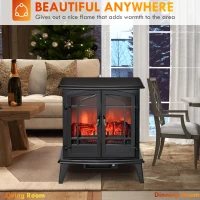 HOMCOM Electric Fireplace Heater, Freestanding Fireplace Stove with Realistic LED Log Flames and Overheating Safety Protection, 1400W, Black(m-9)