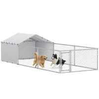 PawHut Galvanized Steel Dog Kennel Outdoor with Waterproof & UV-Resistant Cover for Large Dogs, 19.7' x 7.5' x 4.9'(m-9)