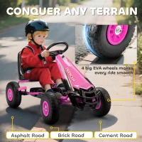 Qaba Kids Go Kart, Pedal Car with Adjustable Seat, EVA Wheels, Brake, for Boys & Girls Aged 3-8 Years Old, Pink(m-6)