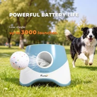 PawHut Automatic Dog Ball Launcher with 5 ETPU Balls 2.3", 3 Distance Settings 20ft, 33ft, 46ft, Blue(m-6)