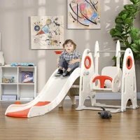 Qaba 4 in 1 Toddler Swing Set with Slide, Basketball Hoop, Climber & Basketball for Kids 1-3 Years Old, Red(m-2)