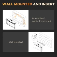 HOMCOM 40" 1500W Recessed and Wall Mounted Electric Fireplace Inserts with Remote, Adjustable Flame Color and Brightness, Cryolite-Effect Rocks, Black(m-7)
