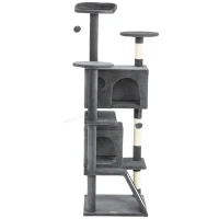 PawHut 63" Cat Tree, Multi-Level Cat Tower with Scratching Posts, Cat Condos, Bed, Platforms, Ramp, Toy Ball, Dark Grey(m-2)
