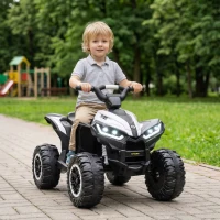 Aosom Kids ATV 4 Wheeler, 12V Kids Ride On Toy with Dual Motors, High & Low Speed, Music, Headlights, Up to 3.7 MPH, White(m-10)