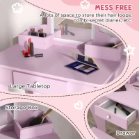 Qaba Makeup Vanity with Mirror and Stool, Cloud Design, Drawer, Storage Boxes, for 3-6 Years Old, Pink(m-5)