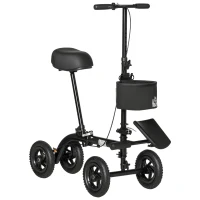 HOMCOM Seated Walker, Foldable Steerable Medical Scooter, Compact Crutch Alternative with Braking System and Storage Bag, Black(m-1)