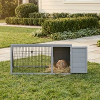 PawHut Rabbit Hutch Outdoor, Wooden Chicken Coop with Run, Outdoor Small Animal Cage for Rabbit, Small Duck and Chicken, for Garden, Backyard, Farms, 46" x 24.5" x 21", Light Gray(m-2)