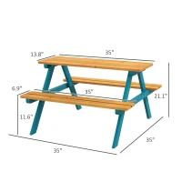 Outsunny Kids Outdoor Table Set Wooden Toddler Picnic Table & Benches for 4 Kids 3-8 Years Old, Easy Installation, Natural Wood(m-3)